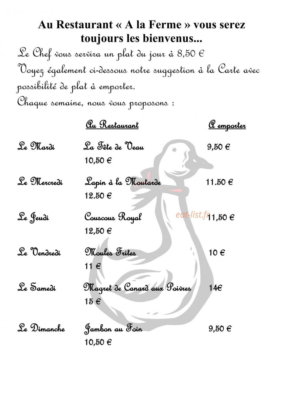 A La Ferme — carte page 1