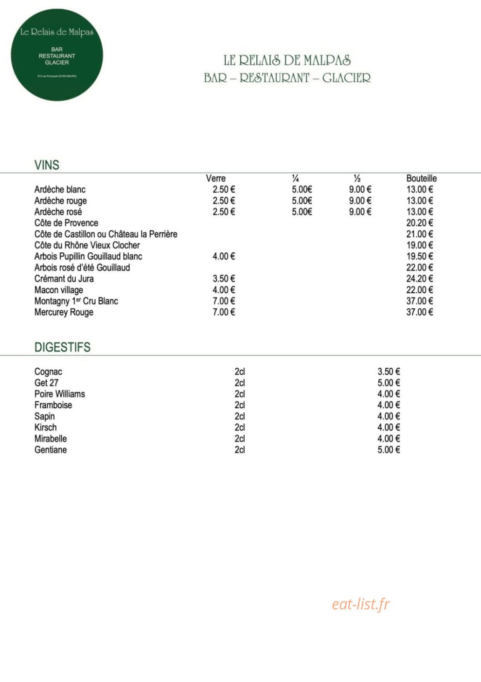 Le Relais de Malpas — carte page 4