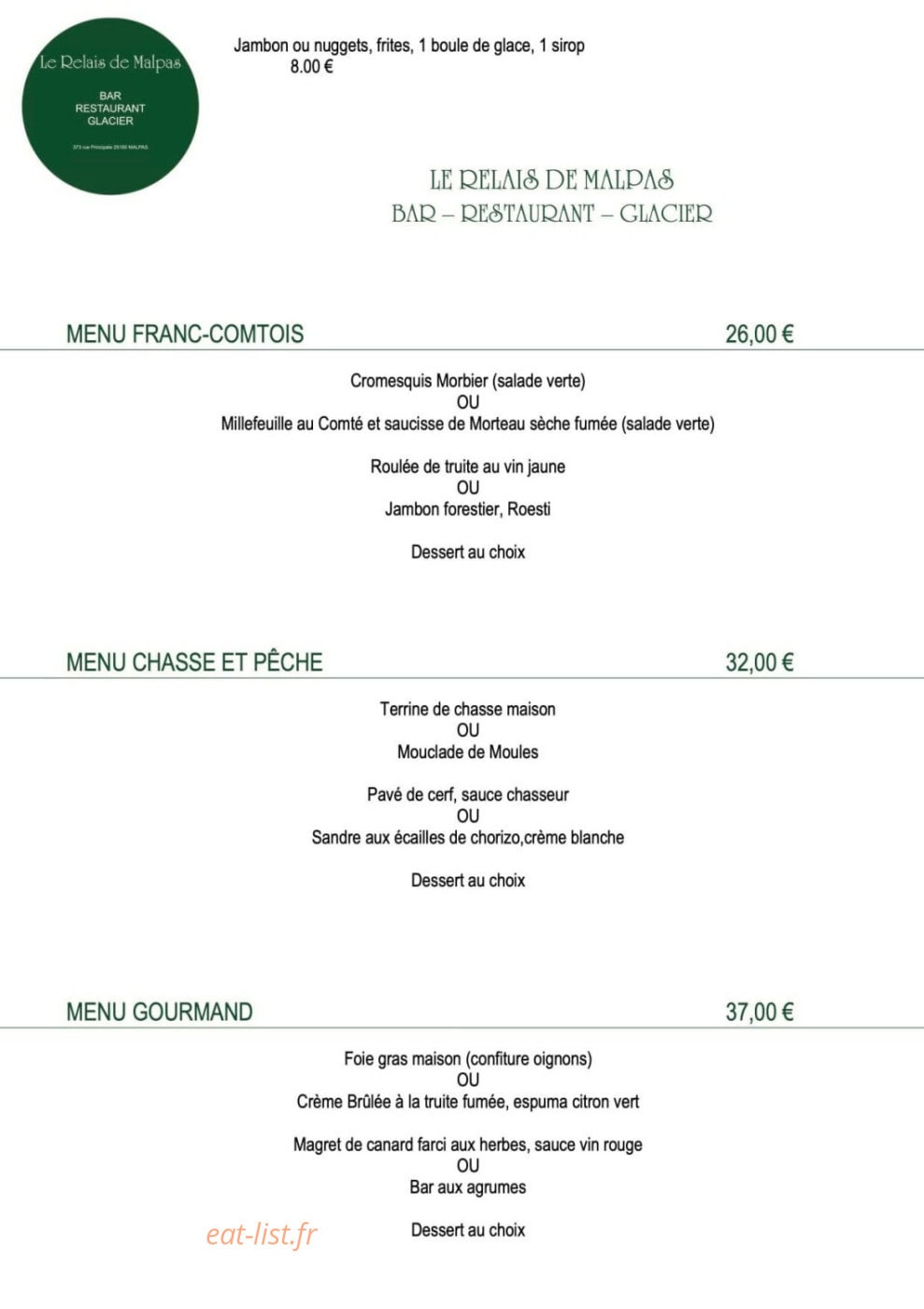 Le Relais de Malpas — carte page 2