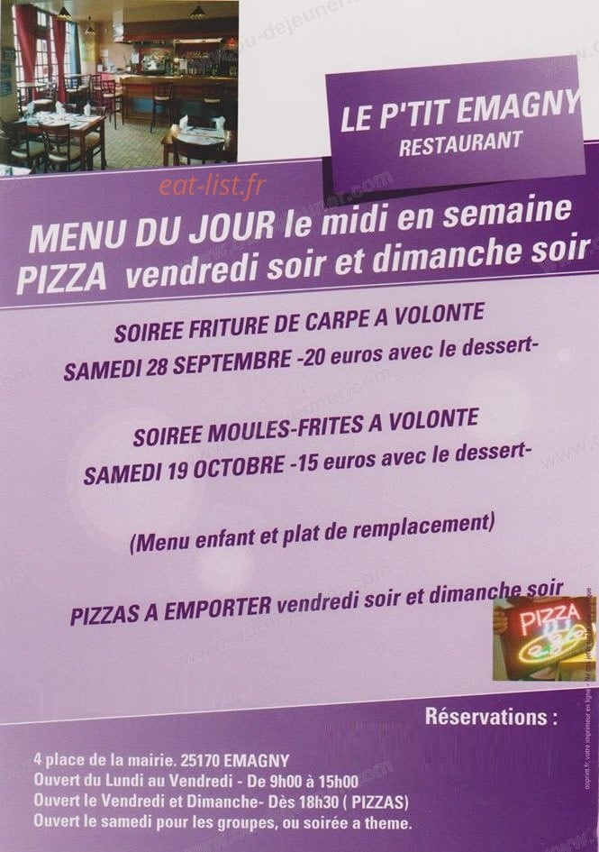Restaurant Le P'tit Emagny — carte page 1
