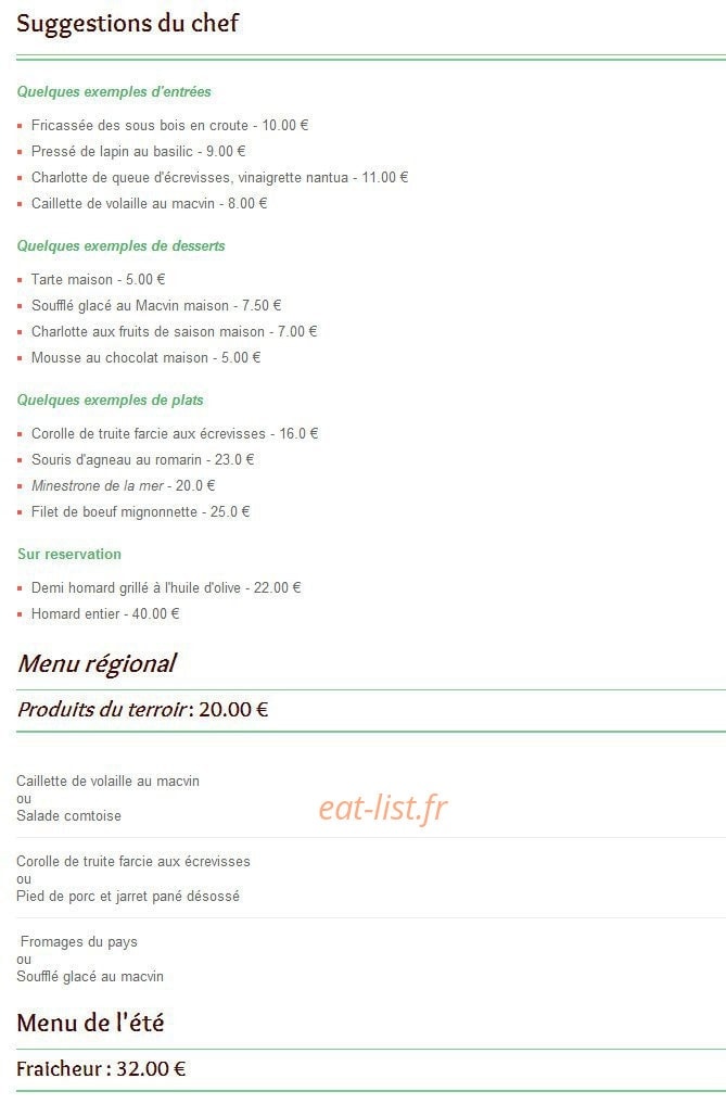 Auberge Fleurie — carte page 1