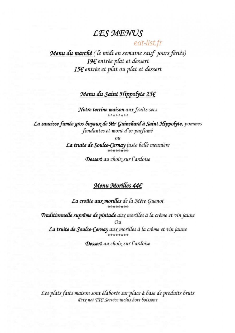 Restaurant le Saint-Hippolyte — carte page 2