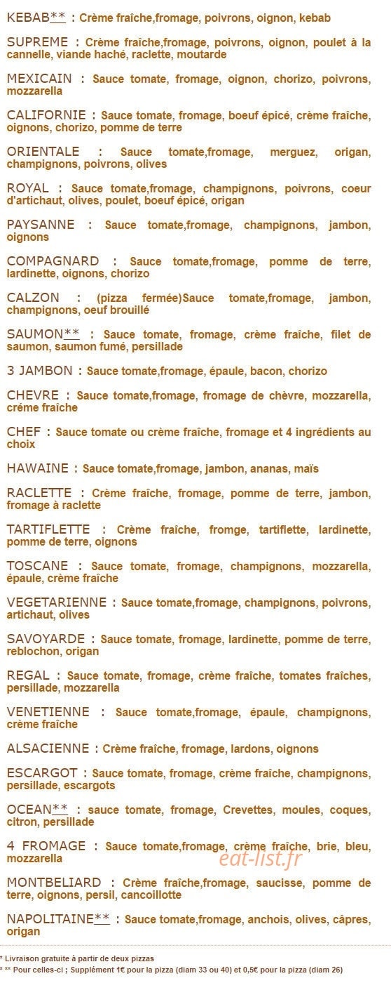 Chouette Pizza — carte page 1