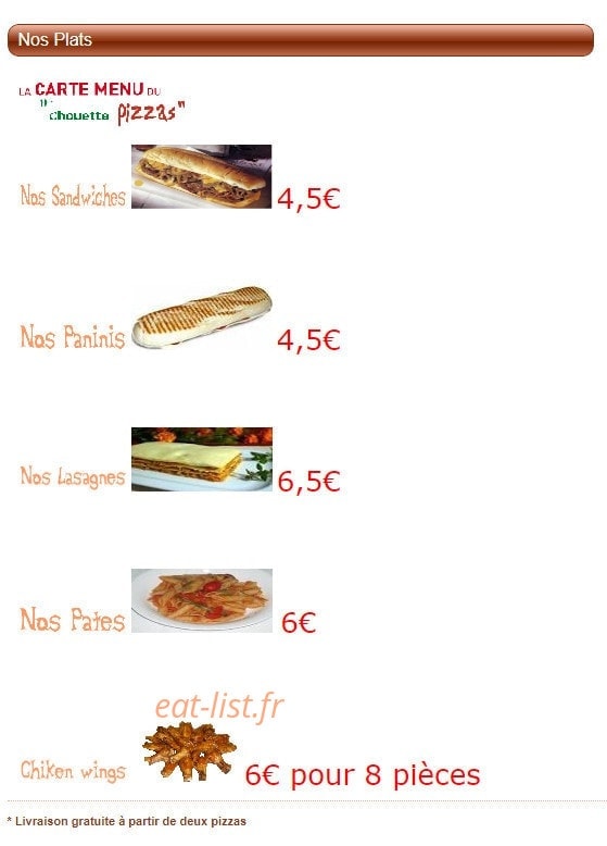 Chouette Pizza — carte page 2