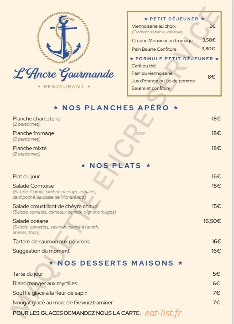 L’Ancre Gourmande — carte page 1