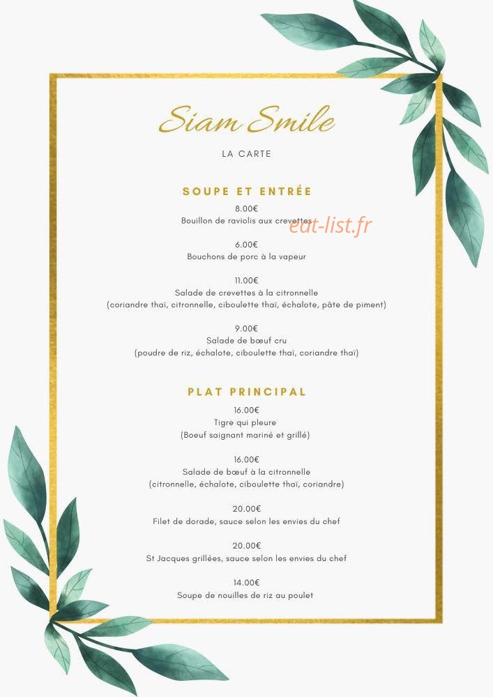 Siam Smile — carte page 1