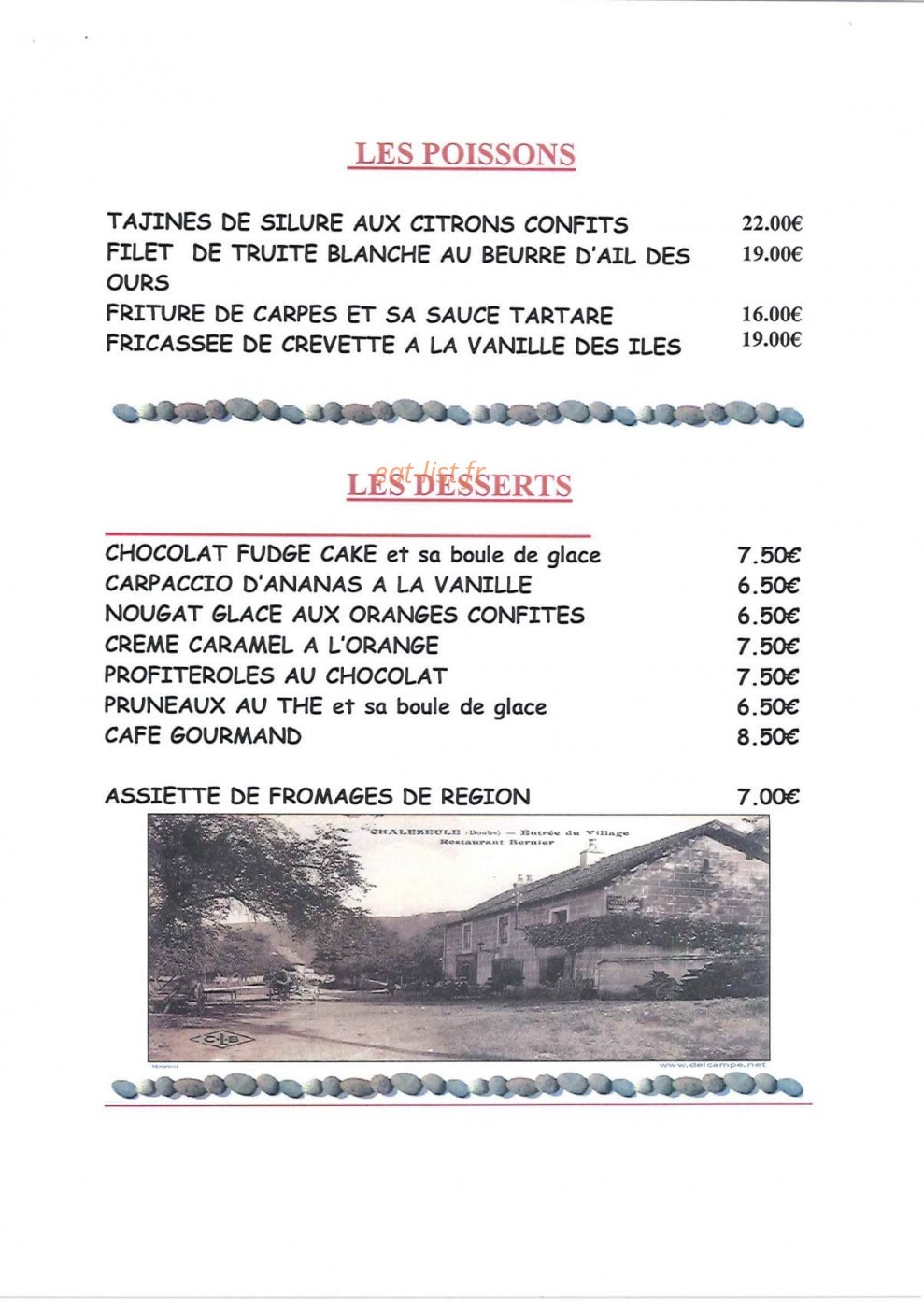 Auberge de Chalezeule — carte page 2