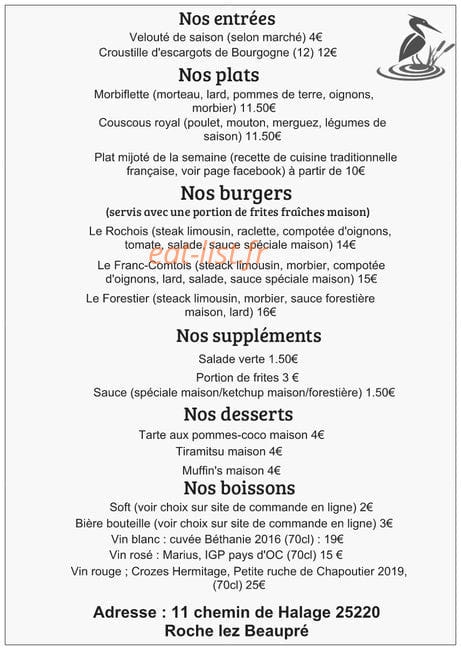 Le Bistrot du Barrage — carte page 2