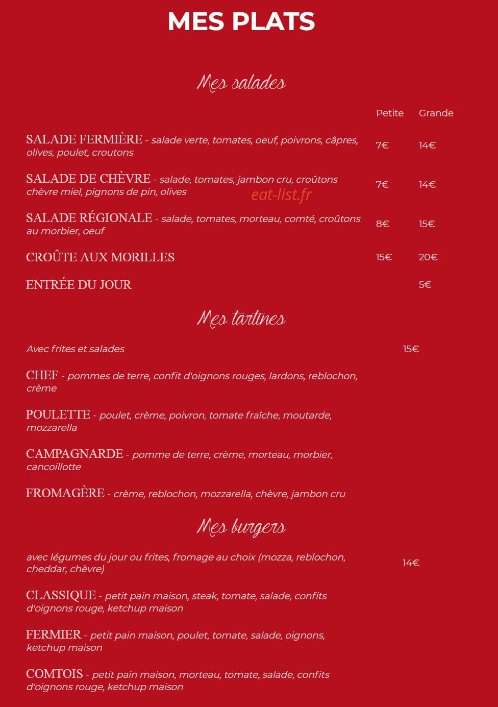 Mon p'tit resto — carte page 1