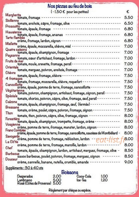 Pizza David — carte page 2