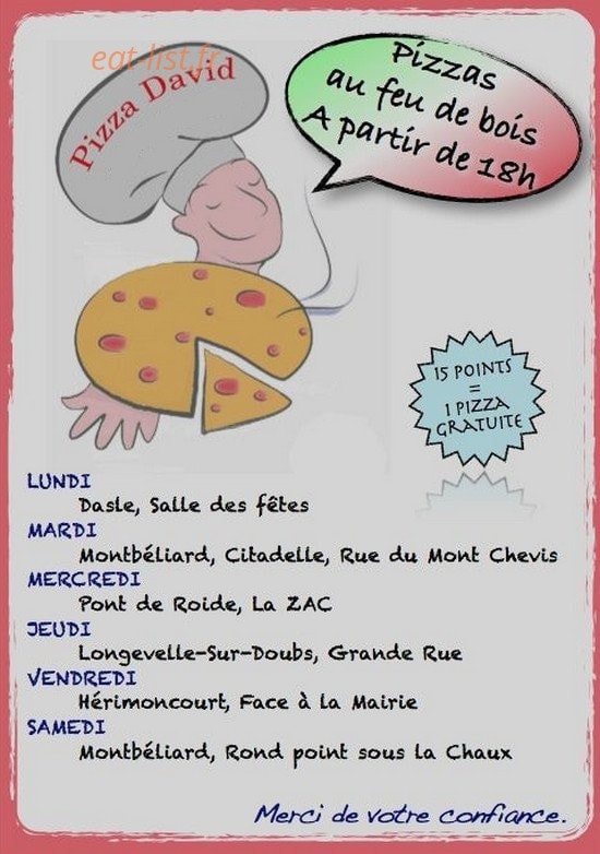 Pizza David — carte page 1