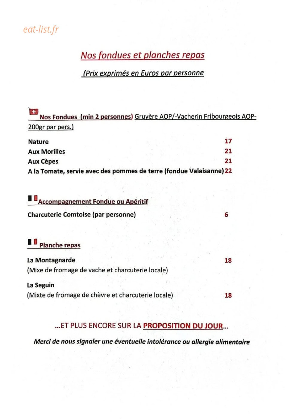 Auberge Les Enguenelles — carte page 1