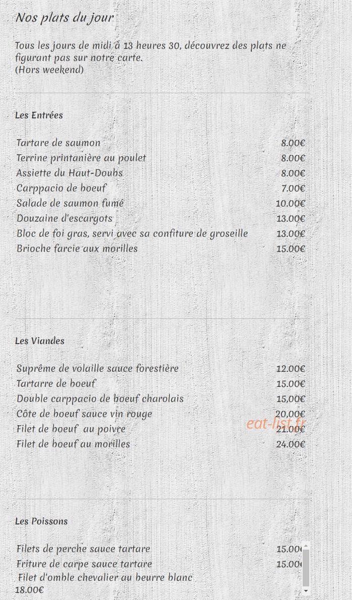 Taverne du Grand Tetras — carte page 1