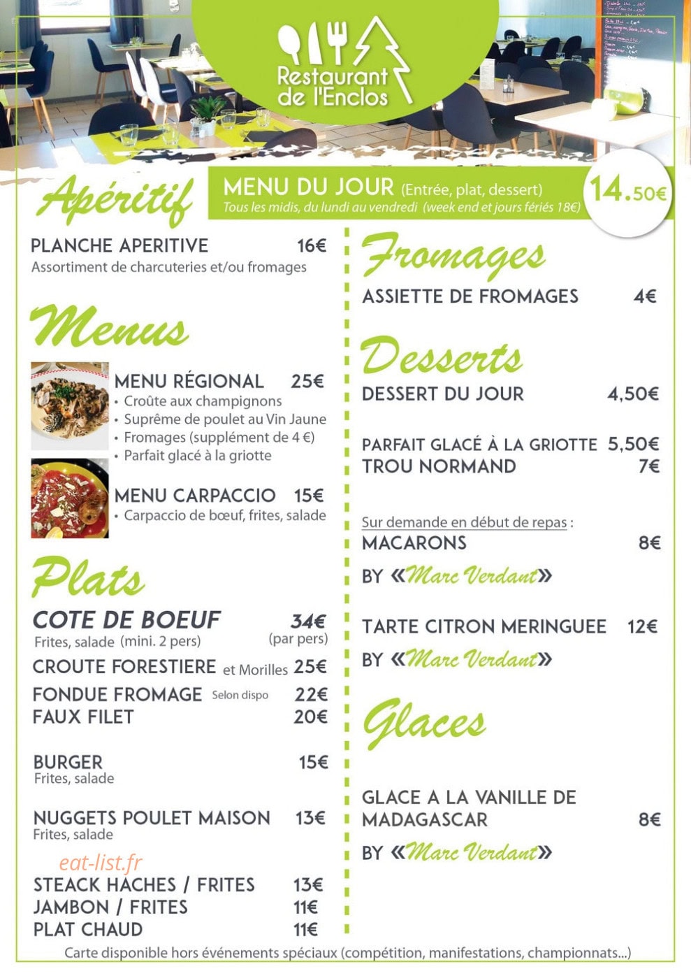 Restaurant de l'Enclos — carte page 1