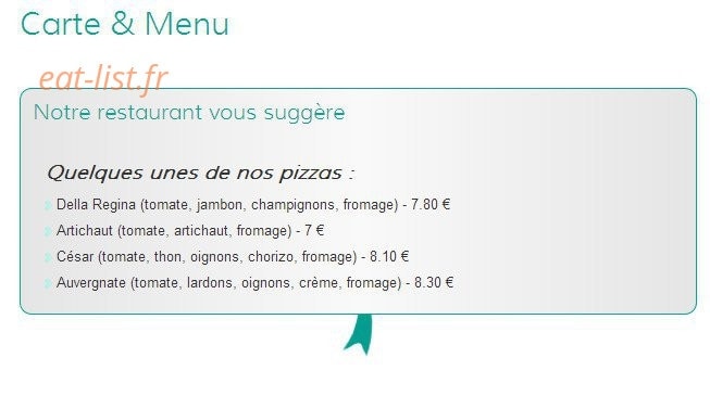 Pizzéria Romagnola — carte page 1