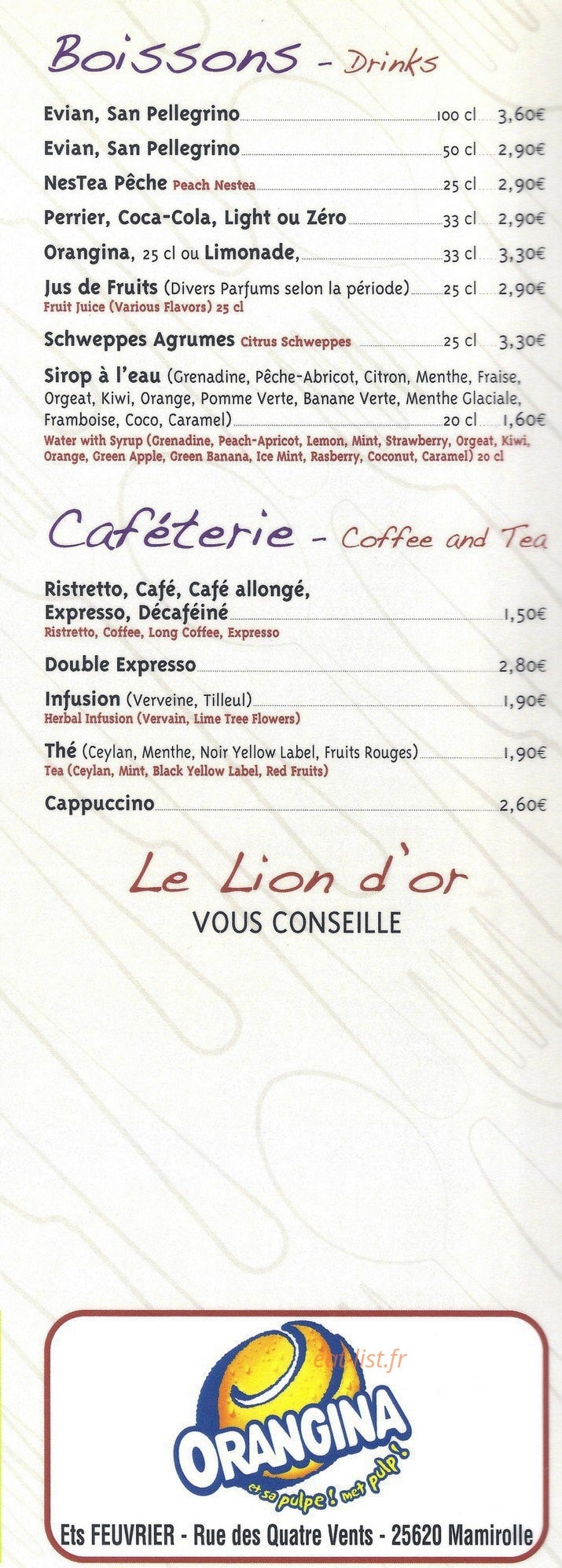 Le Lion D'Or — carte page 2