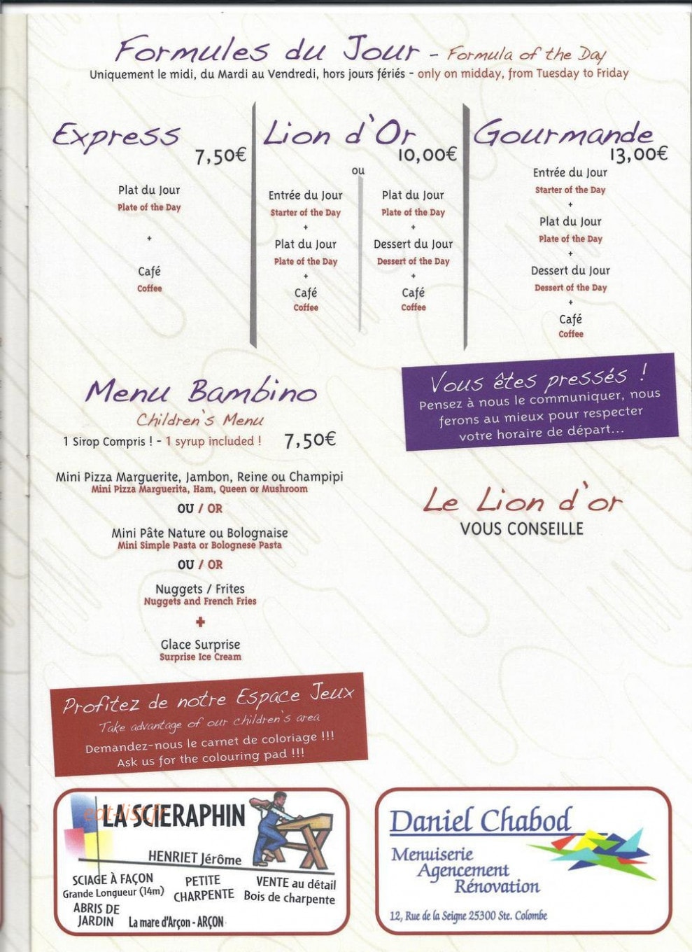 Le Lion D'Or — carte page 3