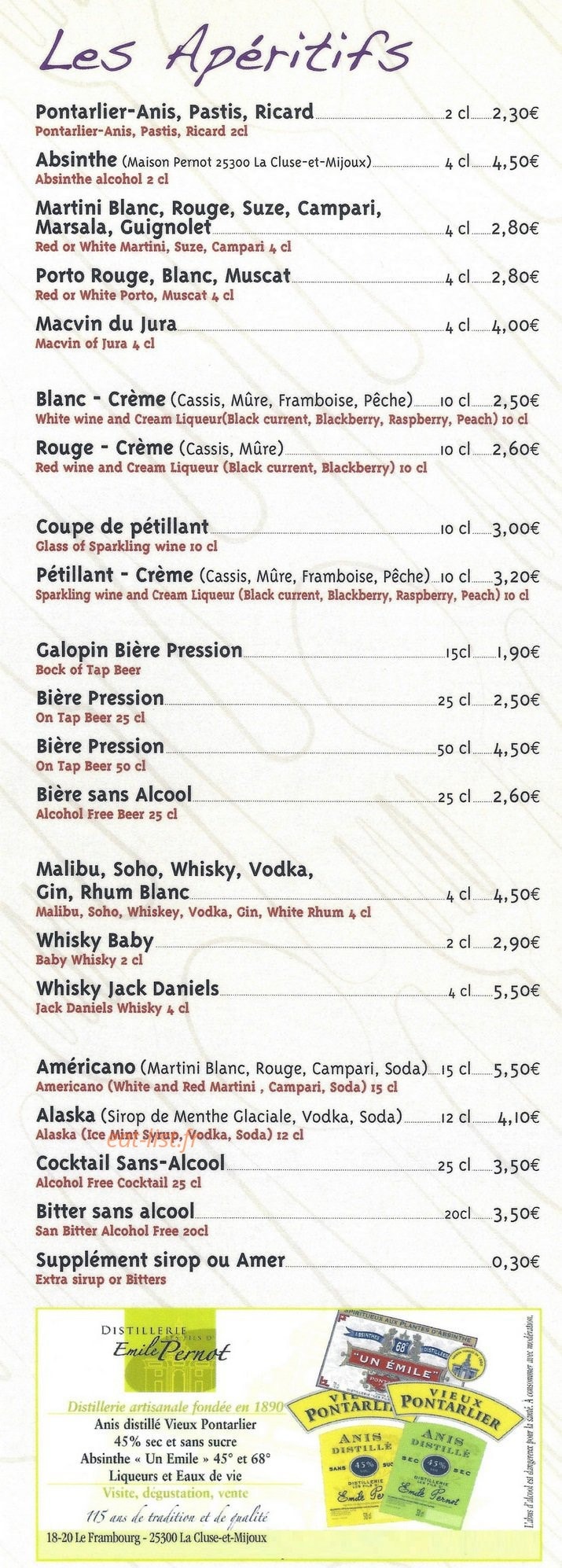Le Lion D'Or — carte page 1