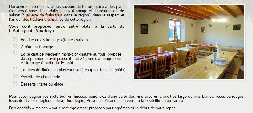 L’Auberge du Vourbey — carte page 1
