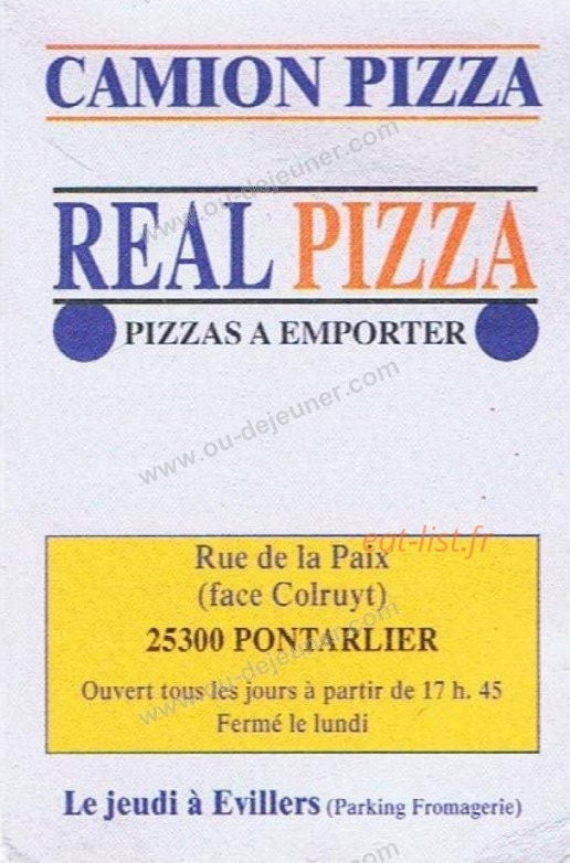 Camion Real Pizza — carte page 1
