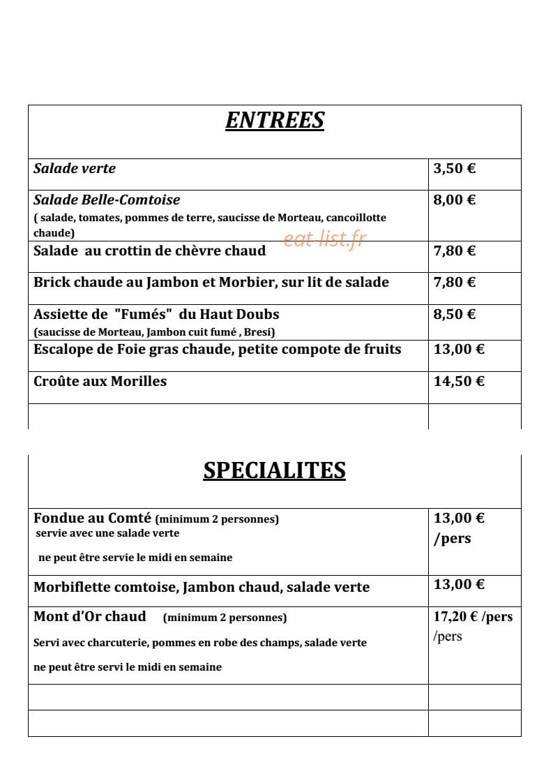 La Pinte Comtoise — carte page 1