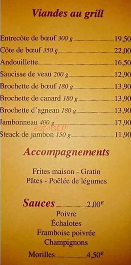 Carte et menu de Le Gaulois Grill à Pontarlier — Viandes, accompagnements et sauces