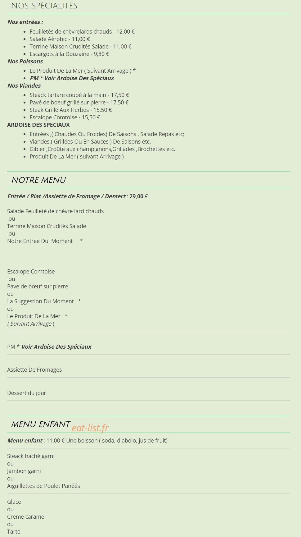 Le Bistro d'Olivier — carte page 1