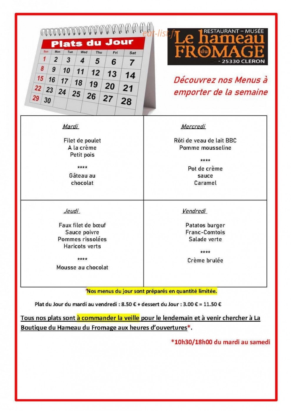Le Hameau du Fromage — carte page 1