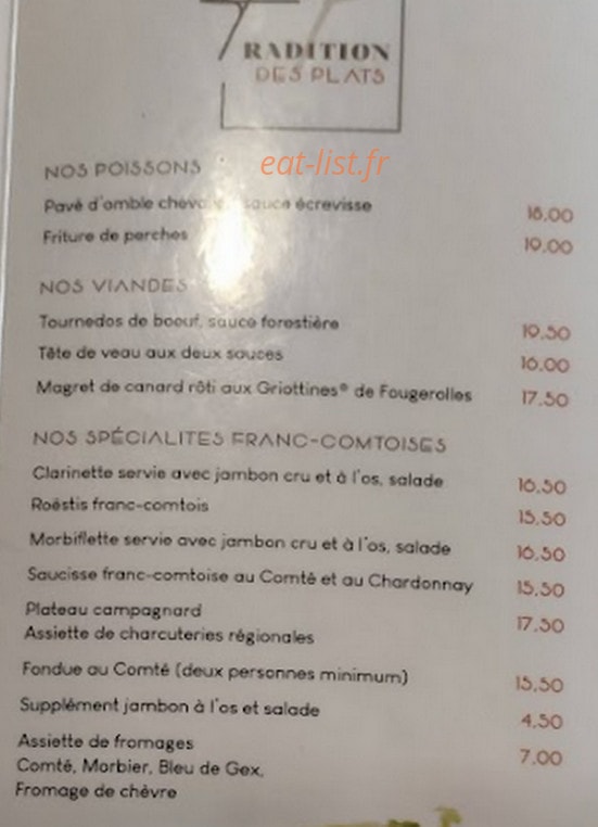 Carte et menu de Chez Roméo et Patricia à Nans Sous Sainte Anne — Les plats