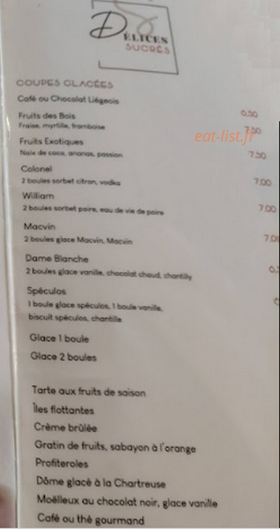 Carte et menu de Chez Roméo et Patricia à Nans Sous Sainte Anne — Coupes glacées
