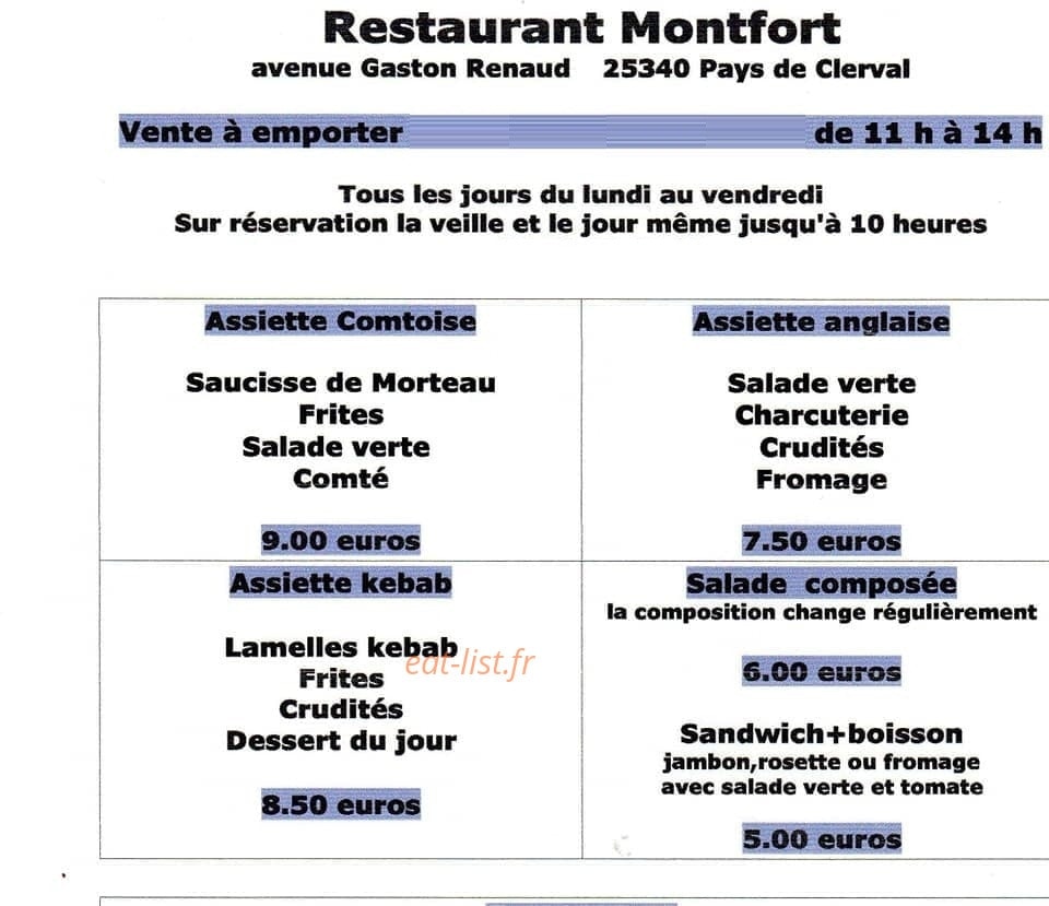 Bar restaurant montfort — carte page 1