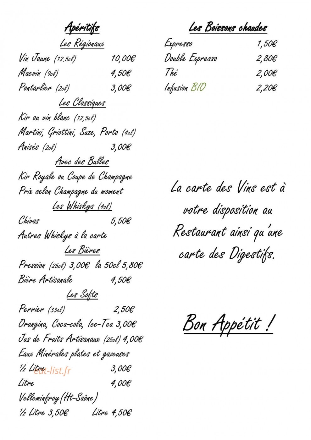 La Bonne Auberge — carte page 5