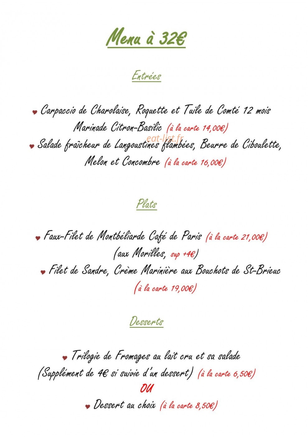 La Bonne Auberge — carte page 1