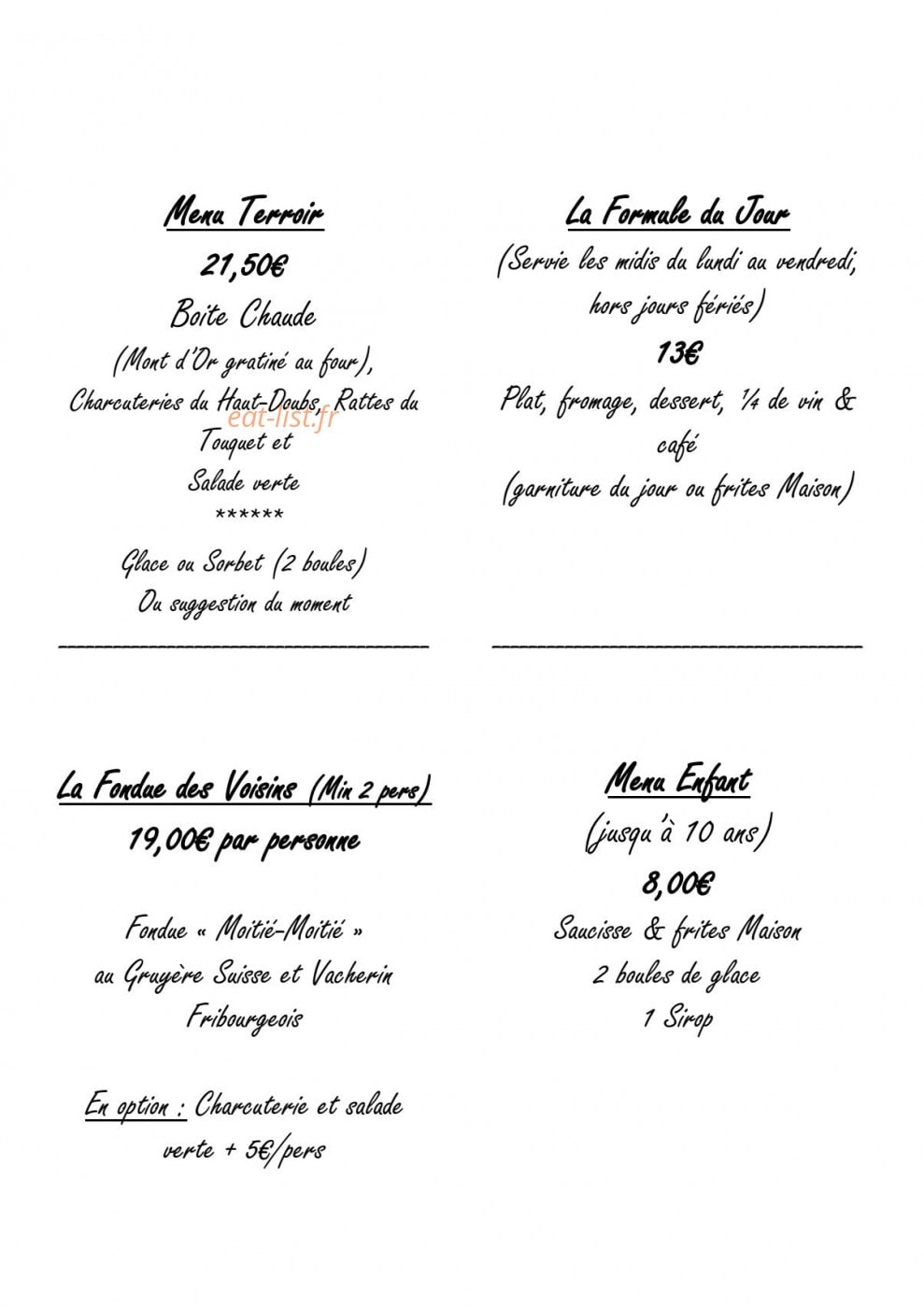 La Bonne Auberge — carte page 4