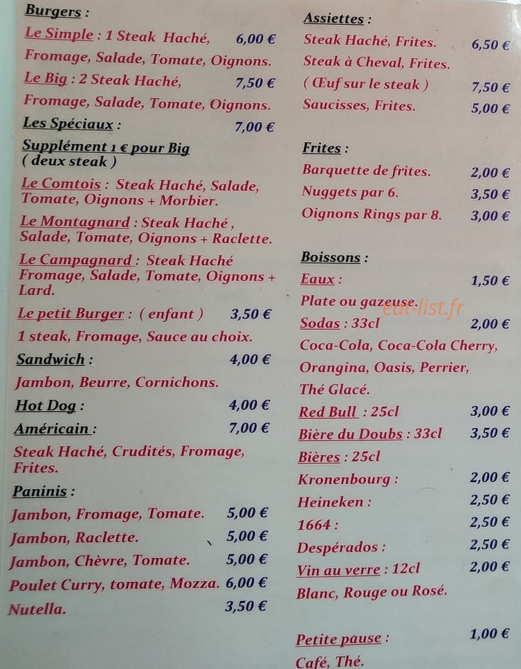 Côté Snack — carte page 2