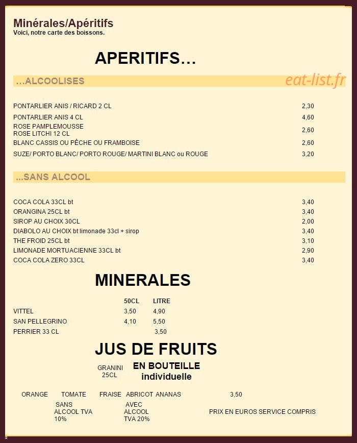 Menu Autour du monde - Les aperitifs,jus de fruit..