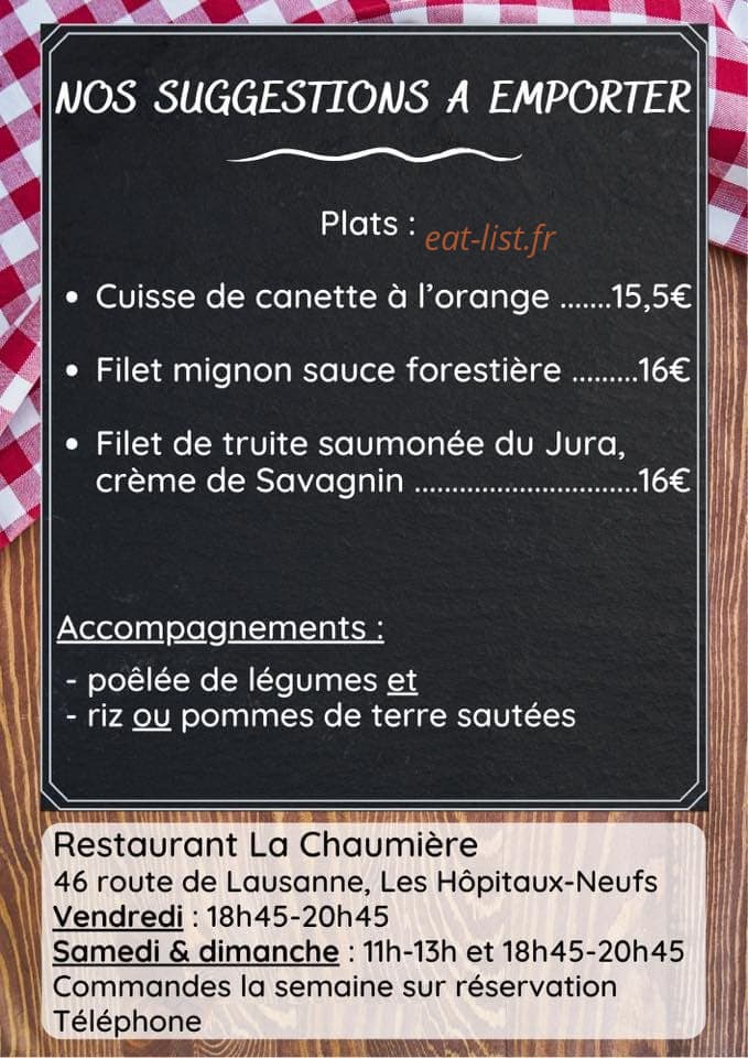 La Chaumière — carte page 1