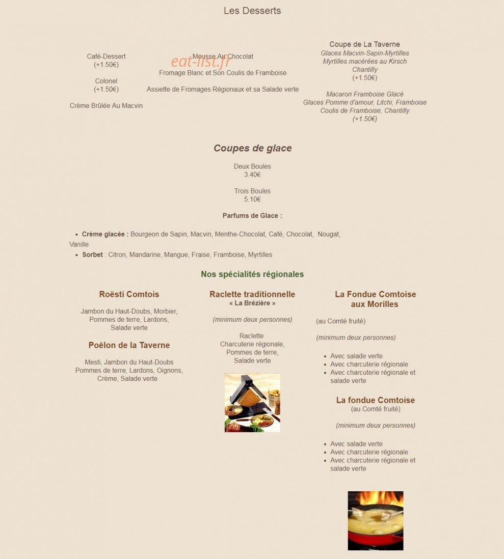 La Taverne Comtoise — carte page 2