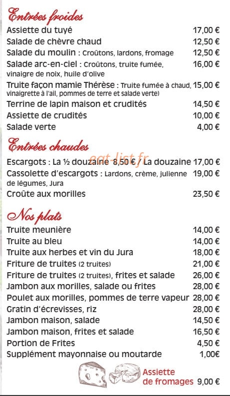 La Truite du Moulin — carte page 1