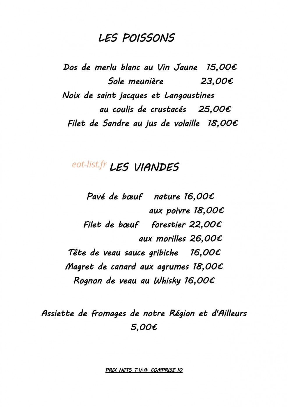Hotel Restaurant Robichon — carte page 2