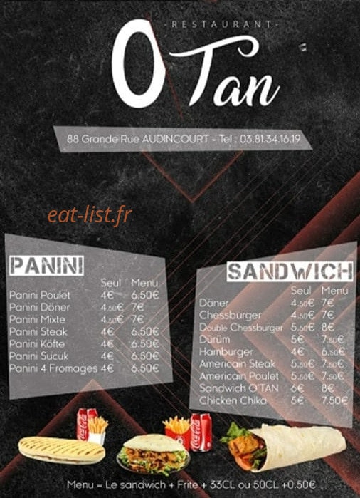 Otan Restaurant — carte page 1