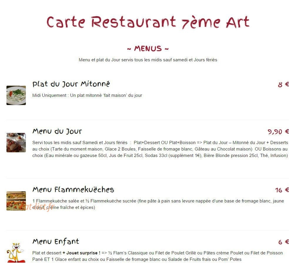 Restaurant du 7ème Art — carte page 1