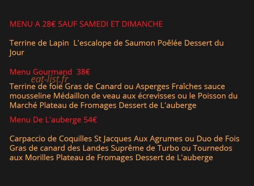 Auberge De La Gogoline — carte page 1