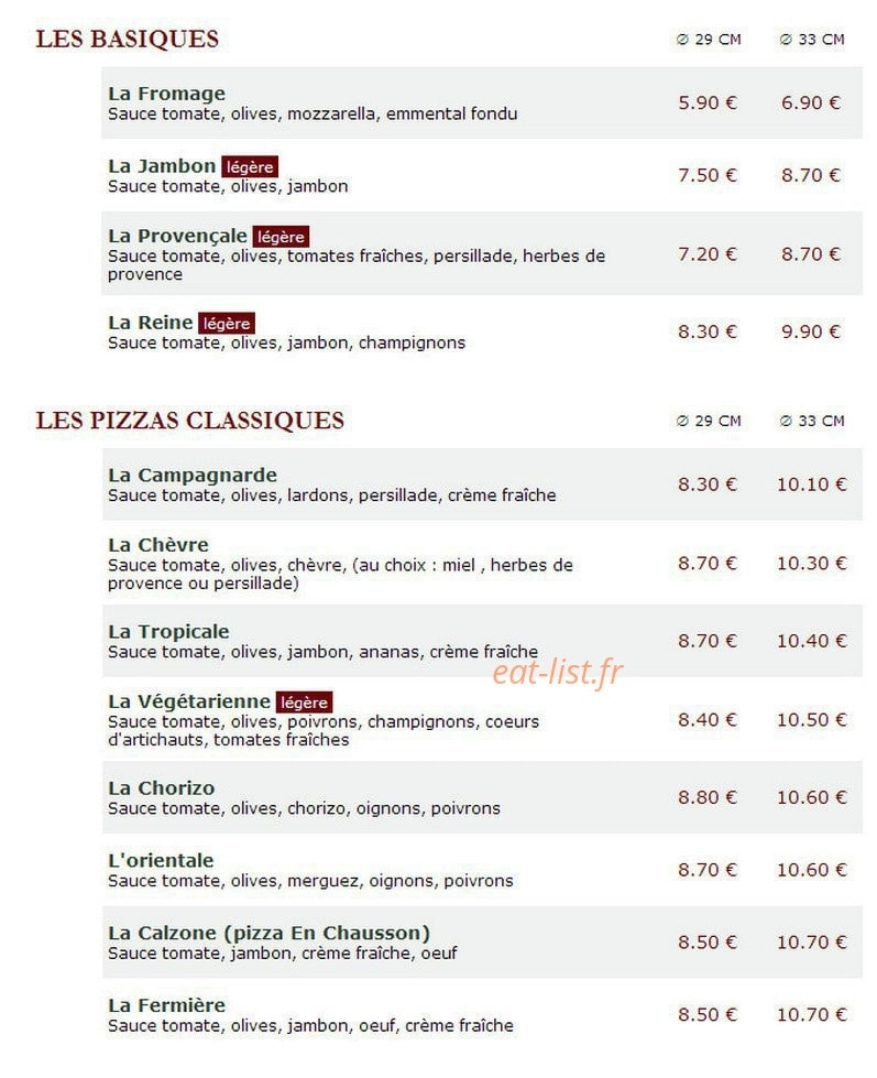 Le Kiosque à Pizzas — carte page 1