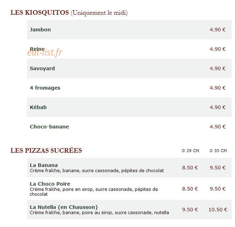 Le Kiosque à Pizzas — carte page 3