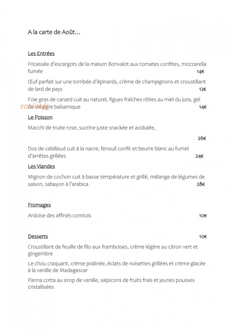 Restaurant Prélude — carte page 2
