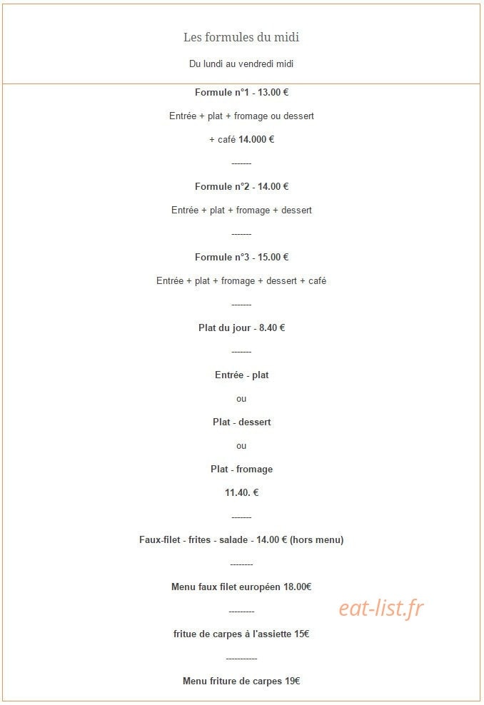Hotel Restau De La Place — carte page 1