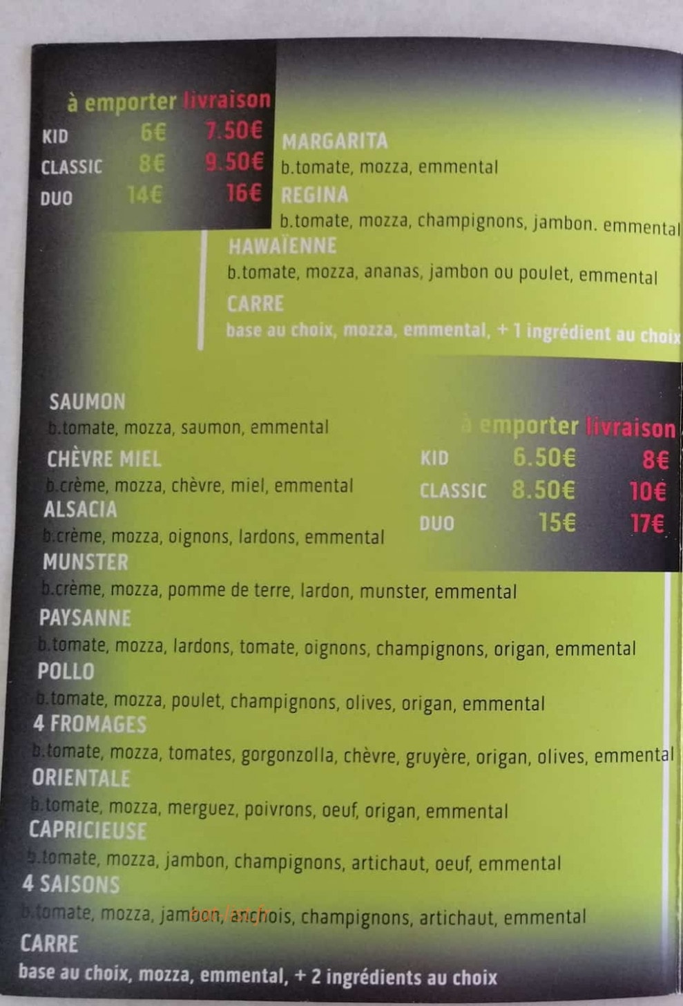 Le Carré Pizza — carte page 3