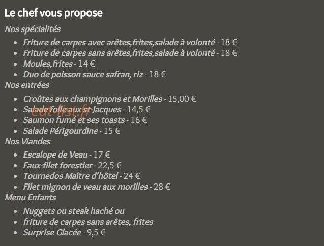 Restaurant de la Rive — carte page 1