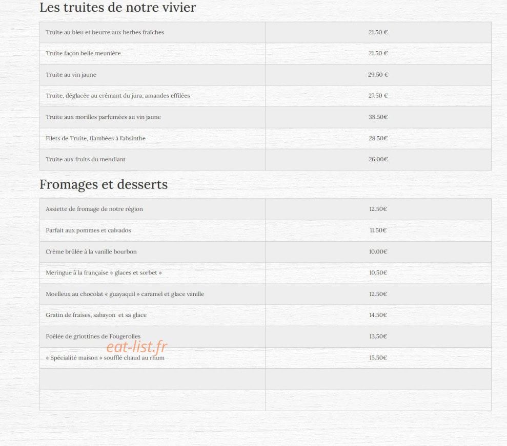 Auberge du Savagnin — carte page 2